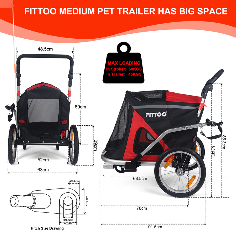 Load image into Gallery viewer, FITTOO Dog Bike Trailer, 2-in-1 Foldable Tow Behind Bike Pet Trailers Medium
