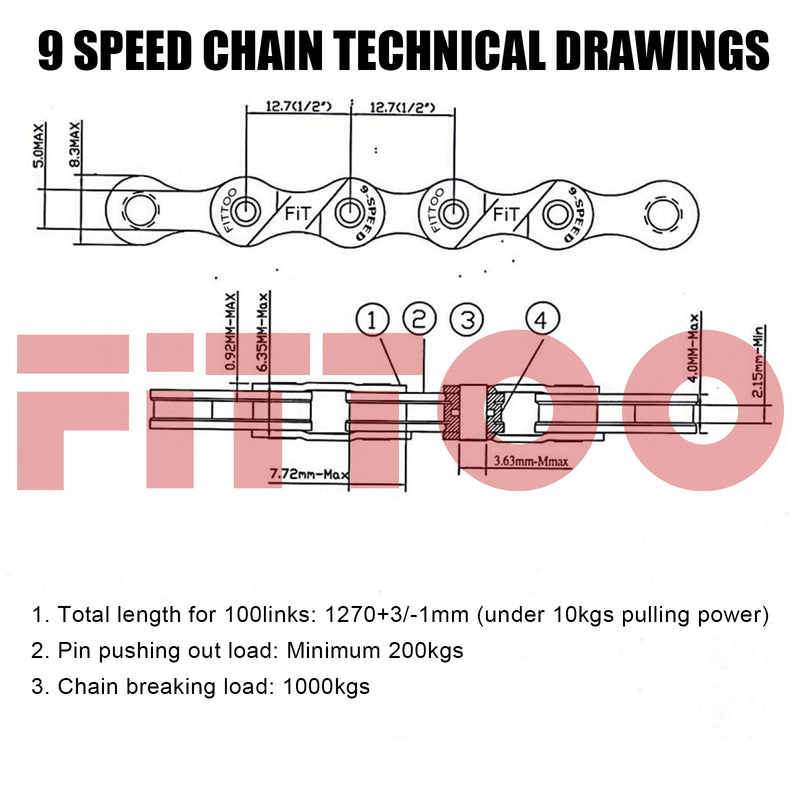 Load image into Gallery viewer, FITTOO Eight Speed Bike Chain 1/2 x 3/32 Inch 116 Links, Bicycle 5 speed, 6 speed, 7 speed, 8 speed, 9 Speed Drive Chain with Power Lock Chain Connector
