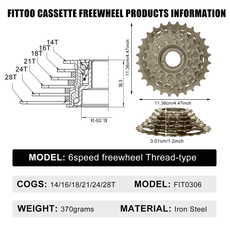 Load image into Gallery viewer, FITTOO Bike Freewheel 6S 7S Bicycle Freewheel Cassette Sprocket 13-28T
