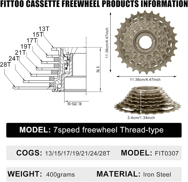 Load image into Gallery viewer, FITTOO Bike Freewheel 6S 7S Bicycle Freewheel Cassette Sprocket 13-28T
