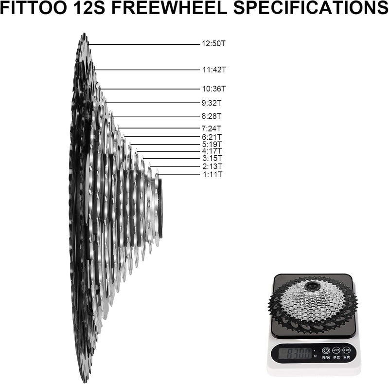 Load image into Gallery viewer, FITTOO Bike Multi Speed Cassette, 8speed, 9speed,10speed, 11speed, 12speed, Bicycle Indexed Freewheel, Light Weight, Compatible with Mountain Bike, Ebike.
