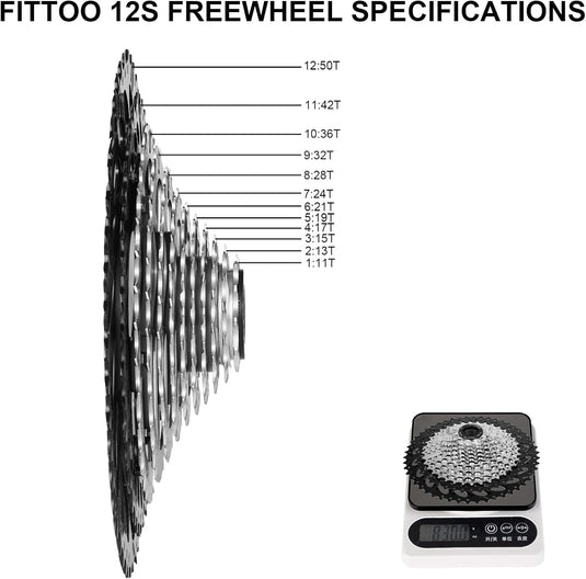 FITTOO Bike Multi Speed Cassette, 8speed, 9speed,10speed, 11speed, 12speed, Bicycle Indexed Freewheel, Light Weight, Compatible with Mountain Bike, Ebike.