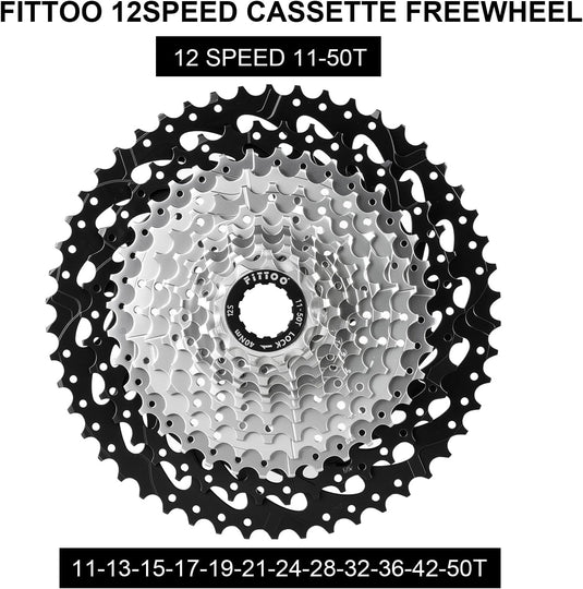 FITTOO Bike Multi Speed Cassette, 8speed, 9speed,10speed, 11speed, 12speed, Bicycle Indexed Freewheel, Light Weight, Compatible with Mountain Bike, Ebike.
