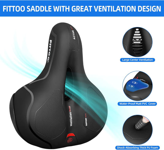 FITTOO Bicycle Large Thick Saddle Extra Ventilation,  Bike Seat Cushion with Fixing Clamp