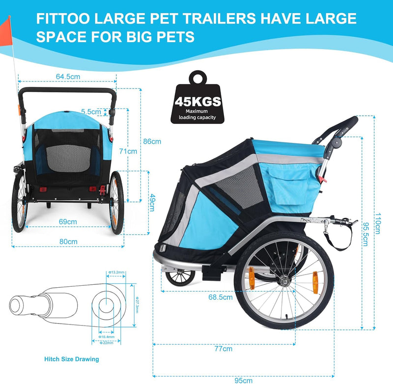 Load image into Gallery viewer, FITTOO Dog Bike Trailer, 2-in-1 Foldable Tow Behind Bike Pet Trailers Medium
